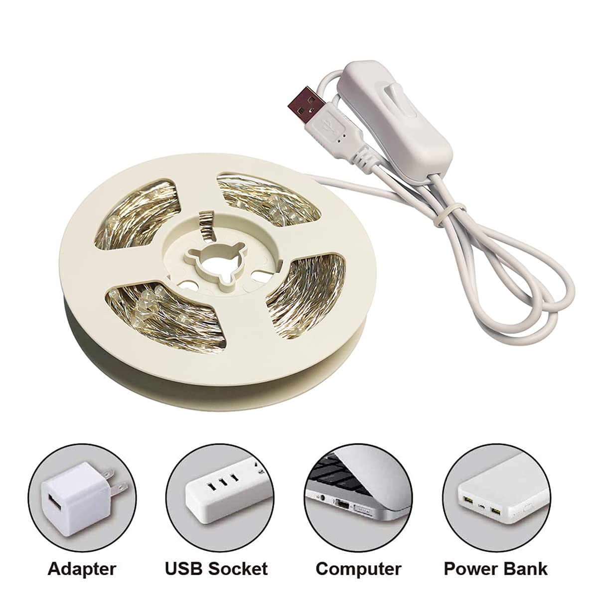 Ruichen 66Ft 200Led Usb Fairy String Lights - Orange Copper Wire With On/Off Switch