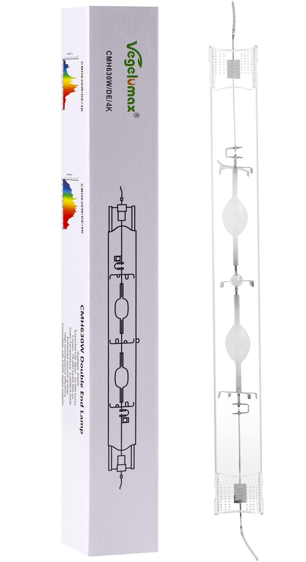 Vegelumax CMH 630Watt Double Ended Master Color CDM Grow Lamp,Ceramic Metal Halide HID Grow Light Bulb 4200K with Optimized Full Spectrum for Indoor Plant Flower Growth Flourishing,CRI 95+,1Pack