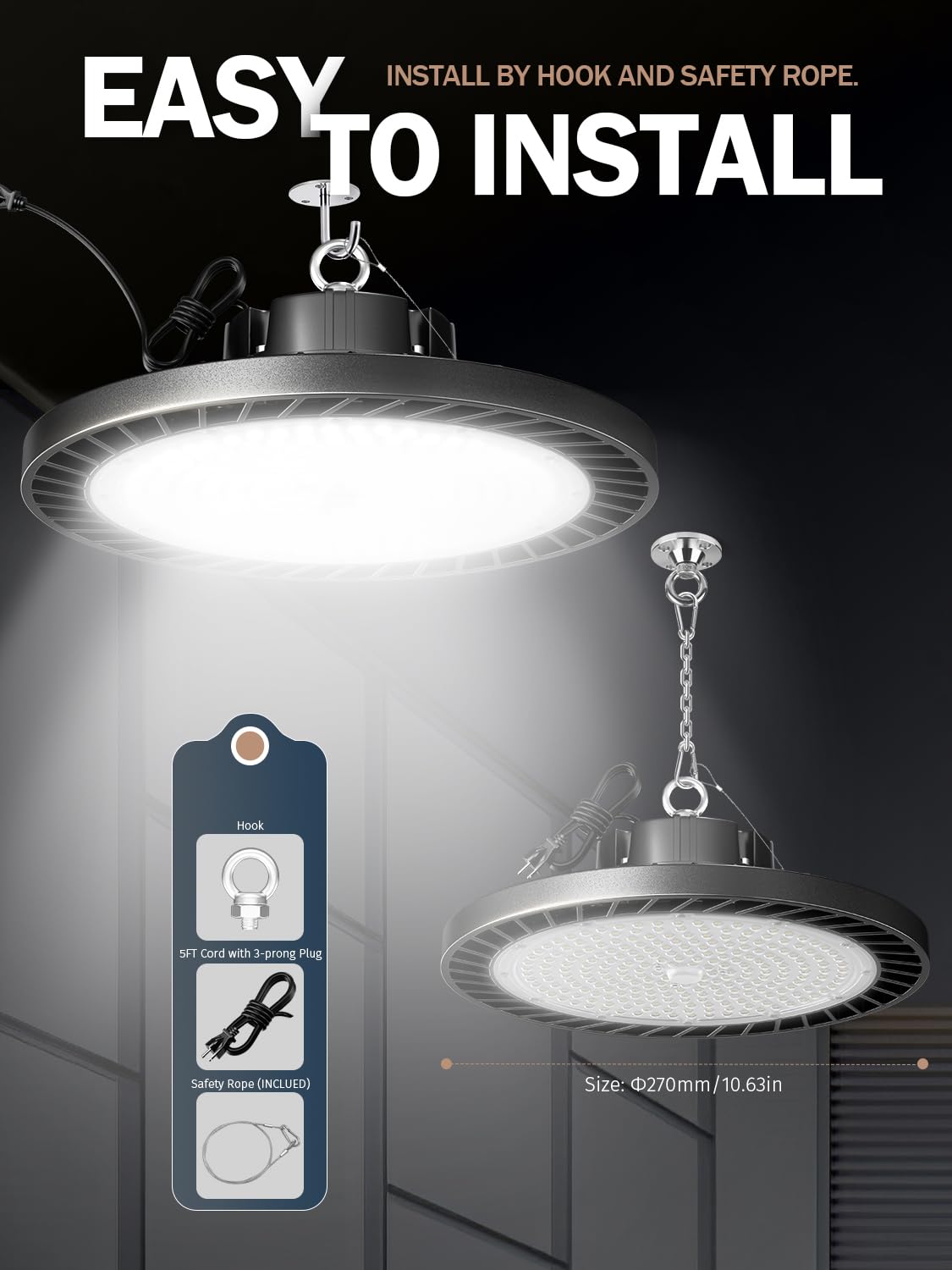 lvsdak UFO LED High Bay Lights 250W, 37500lm, 5000K Daylight, Aluminum, Model LV-LHB5-X250, 6 Pack for Warehouse and Factory