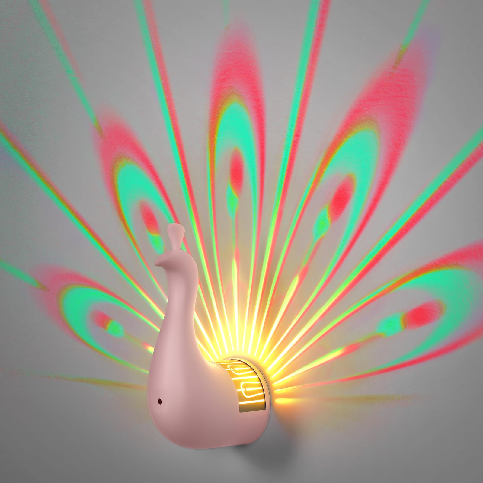 BomKra Peacock Wall Lamp, Dimmable Touch, 7 Colors, Remote Control, Pink, Model: ChainrinCC