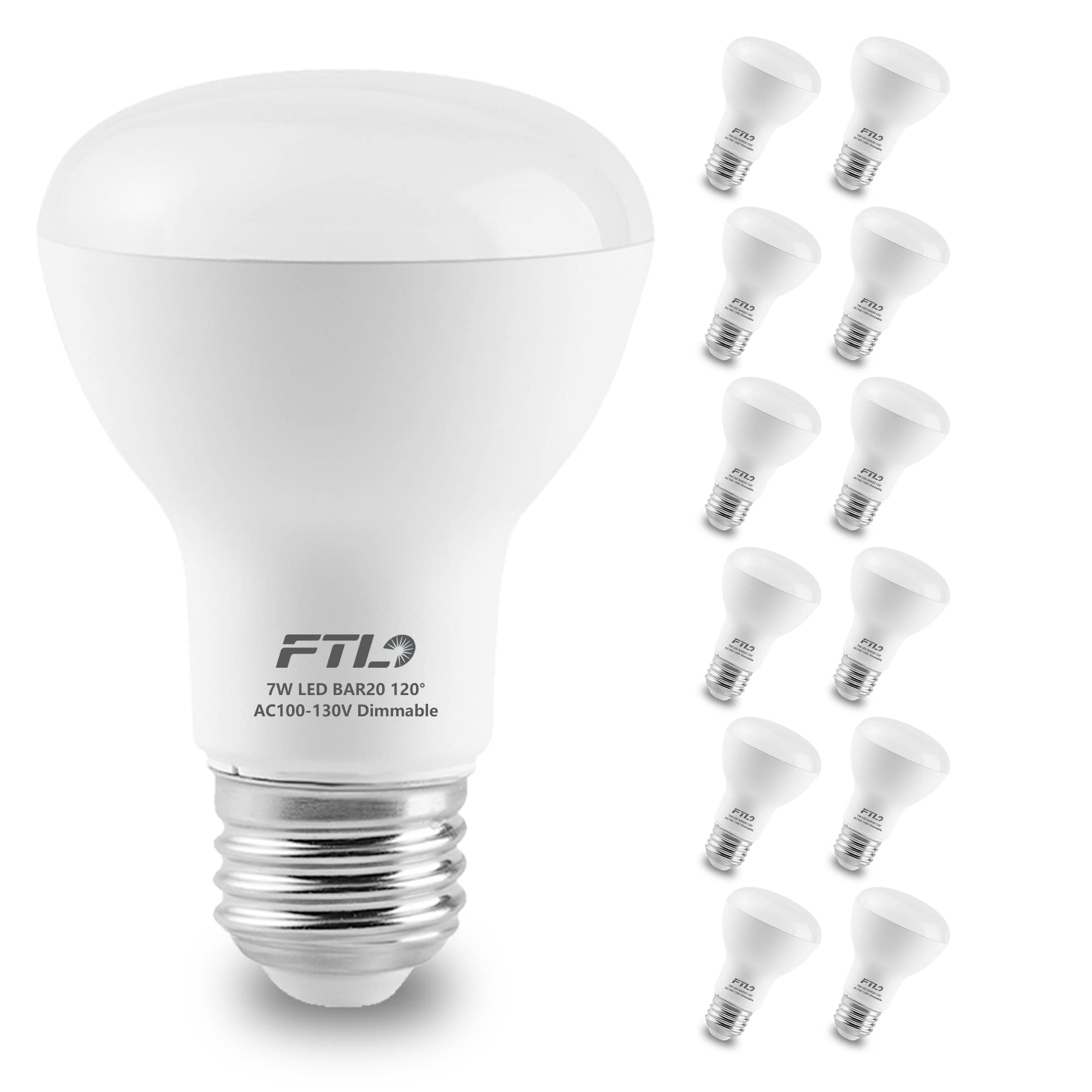 Ftl 12-Pack Br20 Led Bulb 5000K Daylight White Dimmable Flood Light Bulbs 7W 750Lm 50W 60W Equivalent E26 Indoor Recessed Can Light Bulbs For Ceiling Lighting