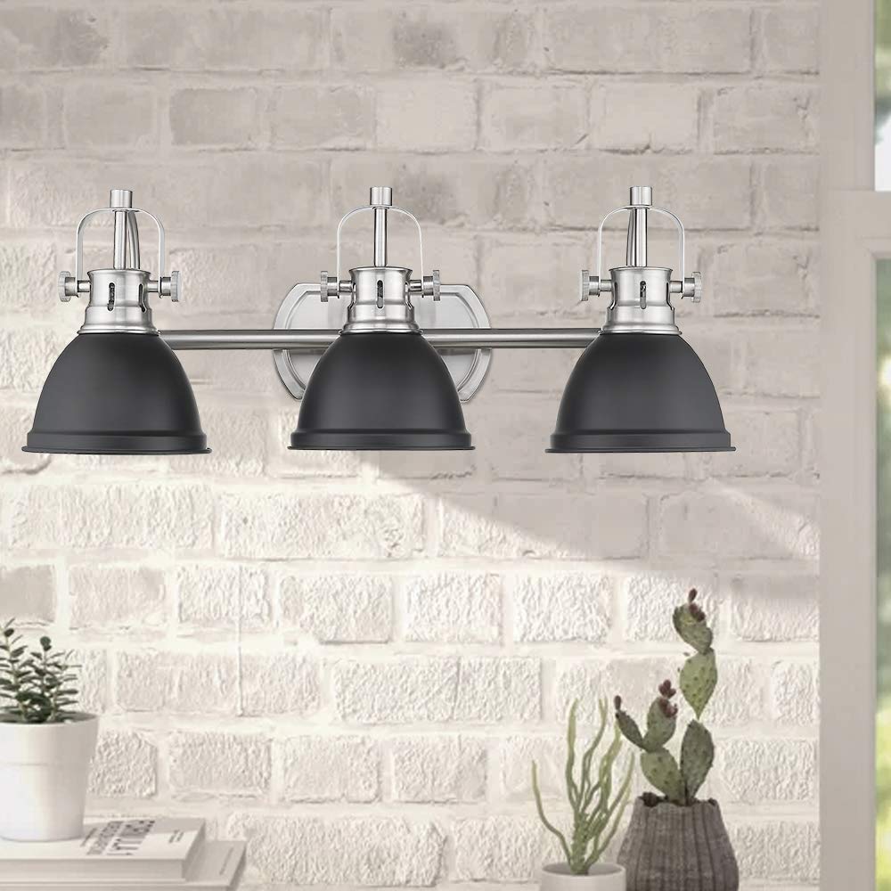 Emliviar 3-Light Bathroom Vanity Light Fixture, Black Metal Shade, Model 4054H-A