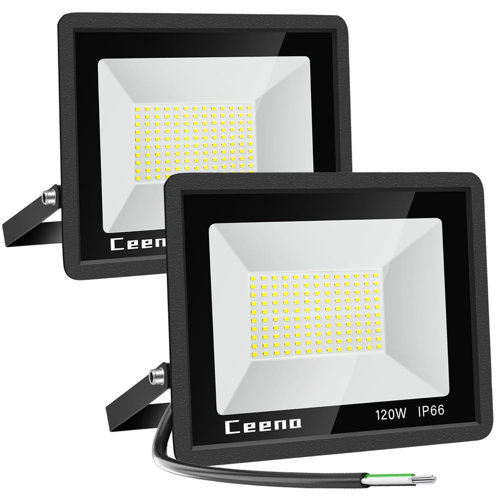 Ceena 2 Pack 120W Hardwired LED Flood Light Outdoor, 12000lm Super Bright Floodlight, IP66 Waterproof 6000K Daylight White Exter