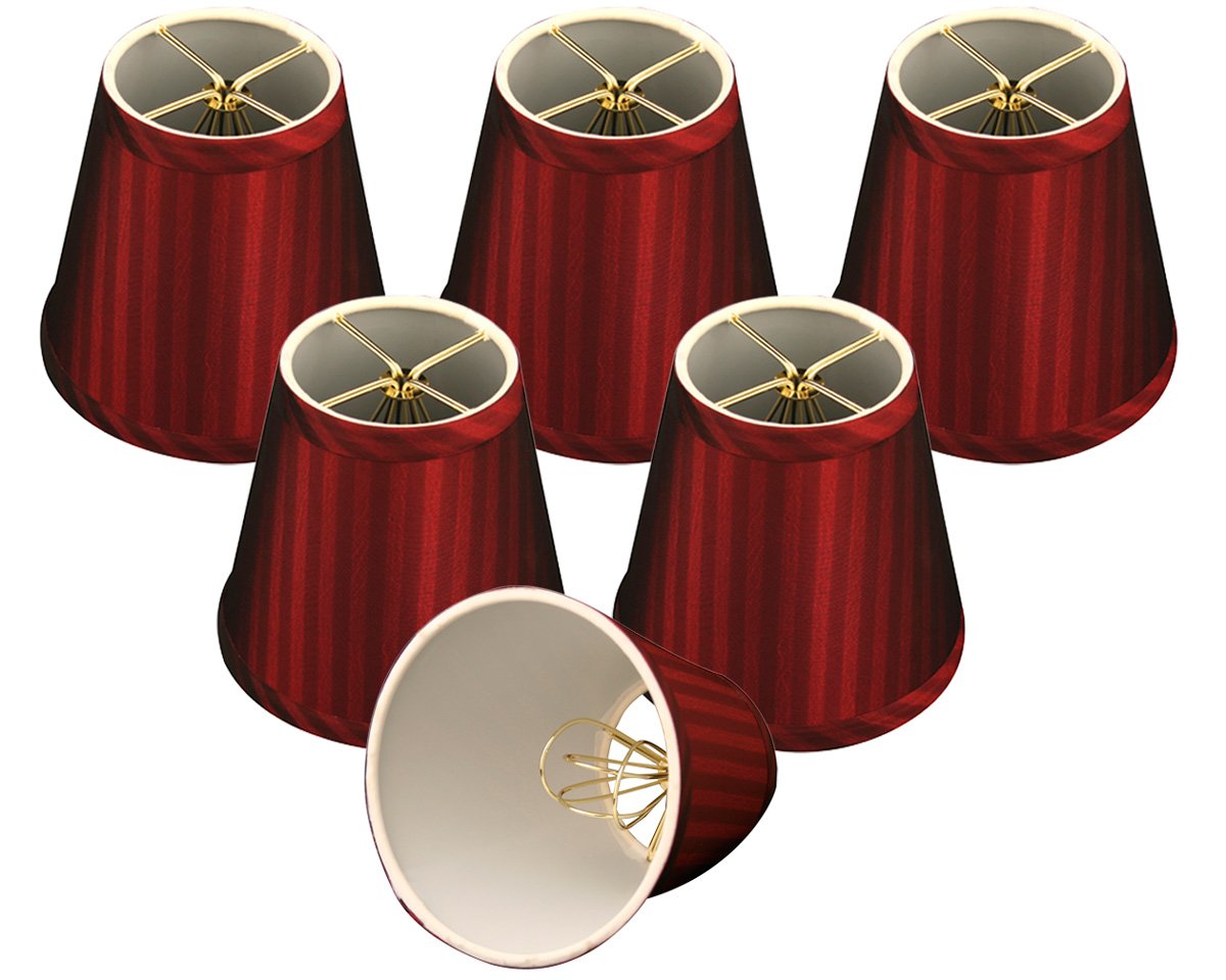 Royal Designs CS-1010-5-BUR/ST-6 Clip On Empire Chandelier Lamp Shade, 3&quot; x 5&quot; x 4.5&quot;, Burgundy Stripe, Set of 6