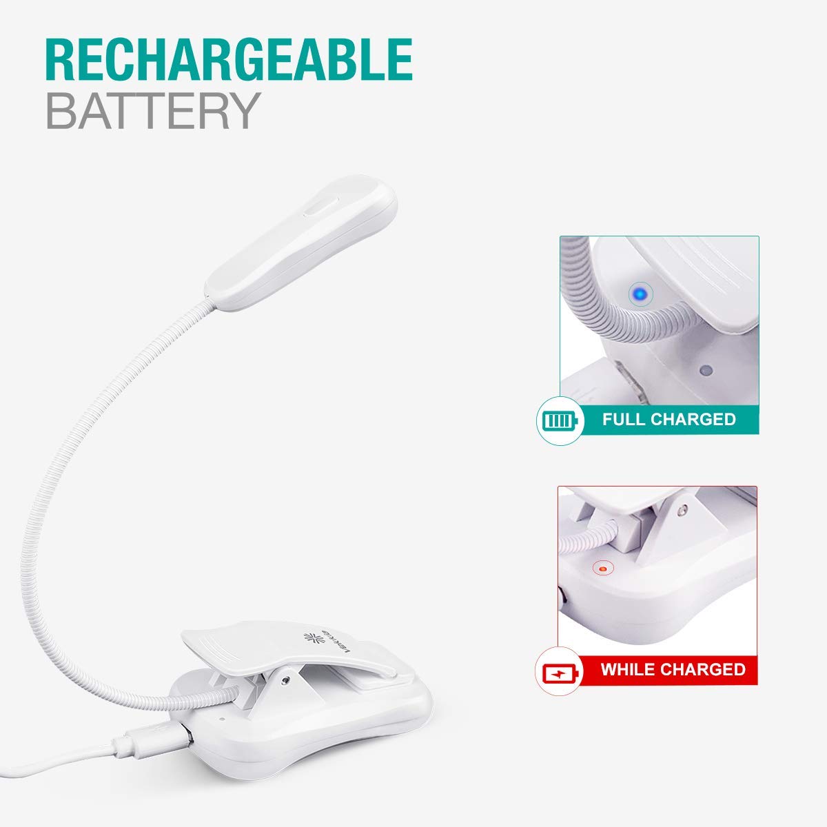 Vekkia 3000K Warm Led Rechargeable Book Light, Easy For Eyes, Clip On Reading Lights For Reading In Bed, Car & Travel, Lightweig