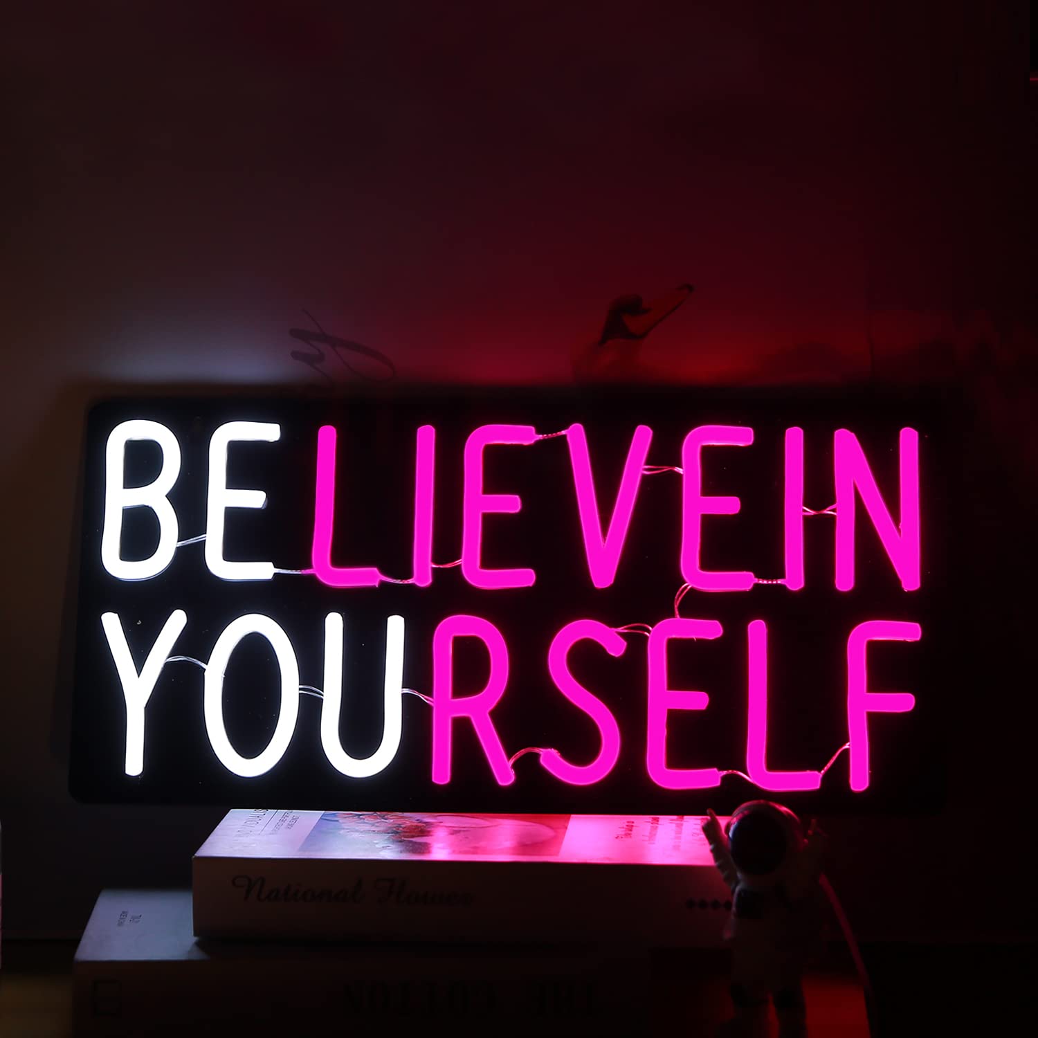 Believe In Yourself Neon Sign Usb Powered For Room Decor, Led Neon Light Sign Dimmable For Kids Bedroom Office Bar Wall Art Birthday Gift 16 * 7.5 Inches Pink