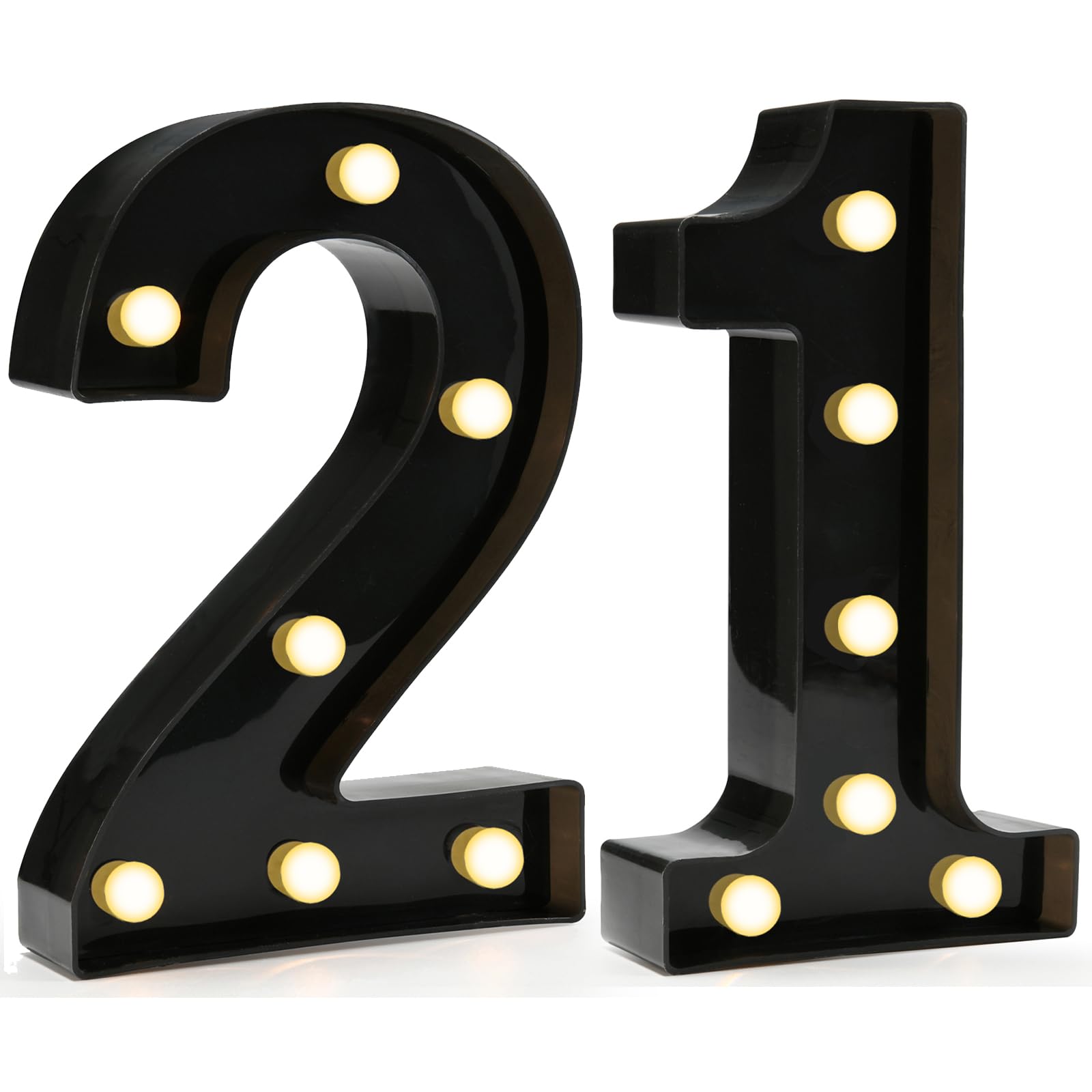 Pooqla Decorative Led Light Up Number Letters, Black Plastic Marquee Number Lights Sign for 21th Birthday Party Wedding Decor Battery Operated Black Number 21