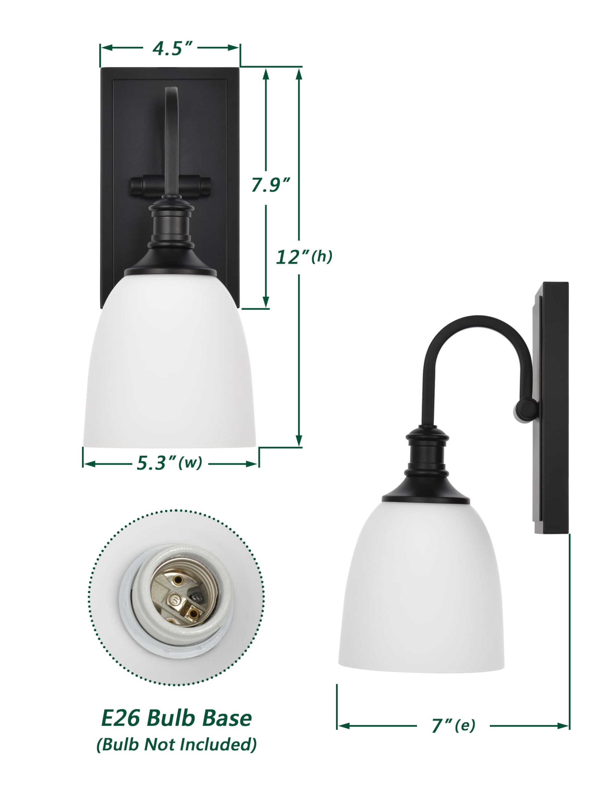Hanaloa Wall Sconce Light, Vintage Sconces Wall Lighting In Matte Black, 1 Light Bathroom Vanity Lighting With Opal Glass Shade, Wall Light For Bedroom Bathroom Living Room Entryway Hallway