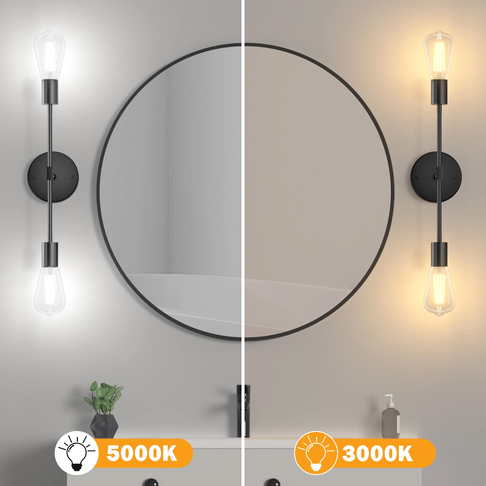 FadimiKoo 2-Light Wall Sconces, Modern Black Metal Indoor Lighting, 2 Pack