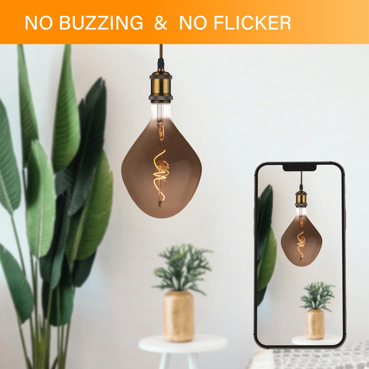 Whfialux Oversized Decorative Led Light Bulbs Giant Vintage Edison Light Bulb Huge Waterdrop Shape Bulbs Pendant Lighting Smoke Glass 2200K Warm White 6W Dimmable 120Lm(15W Eq.) E26 Base (Td160Smoke)