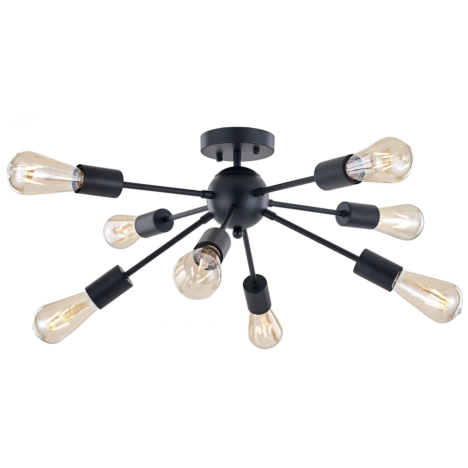 BONLICHT 8 Light Sputnik Chandelier Black Metal Semi Flush Mount Ceiling Light for Bedroom Dining Room Kitchen Foyer Model BONLICHT-8SFDMB