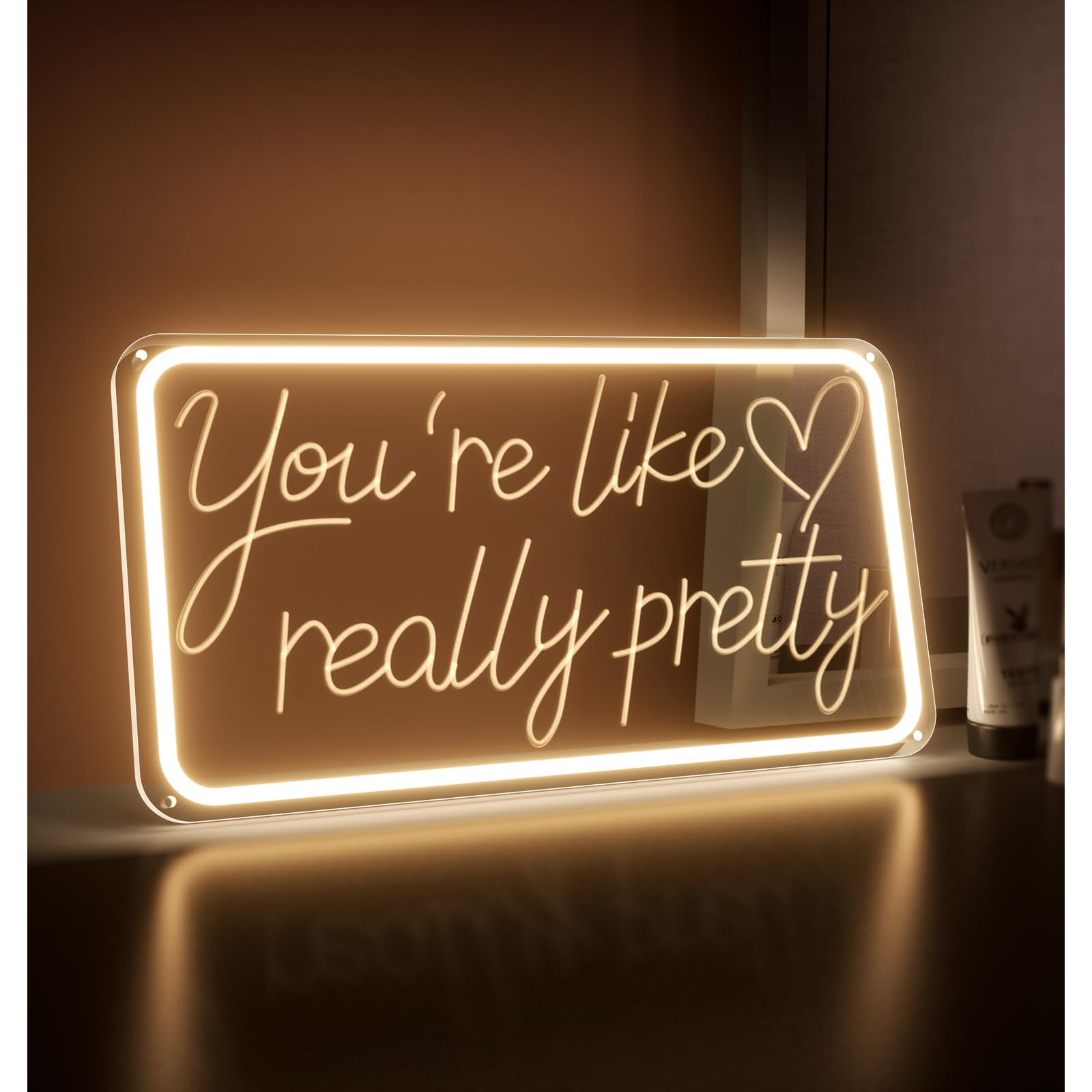 welltodo Neon Sign, Youre Like Really Pretty, Warm White LED Light, 15.95W×8.75H inches, Acrylic Wall Decor for Bedroom