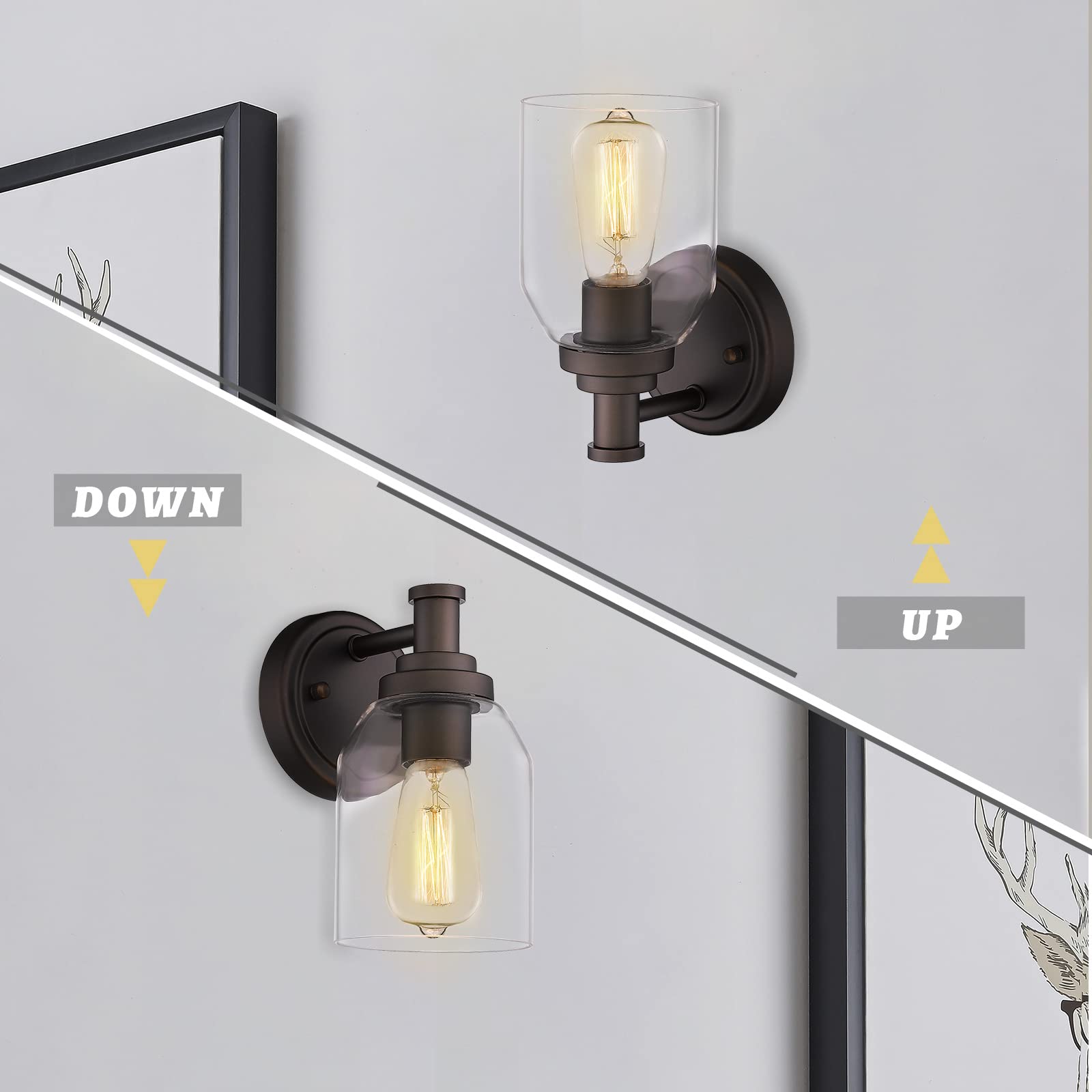 Zeyu Vanity Sconces Wall Lighting 2 Pack, Farmhouse Bathroom Vanity Light Fixture With Clear Glass Shade, Oil Rubbed Bronze Fini