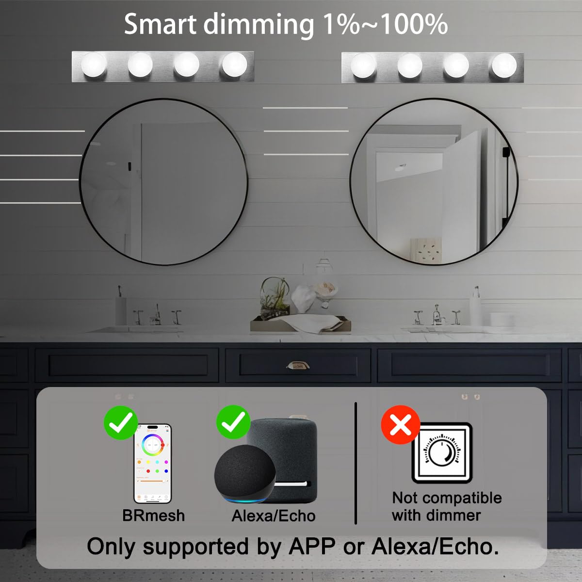 ILC App-Controlled LED G25 Bulbs, 6W, 600LM, Daylight White 5000K, Bluetooth Mesh, 6 Pack, E26 Base, CRI>
