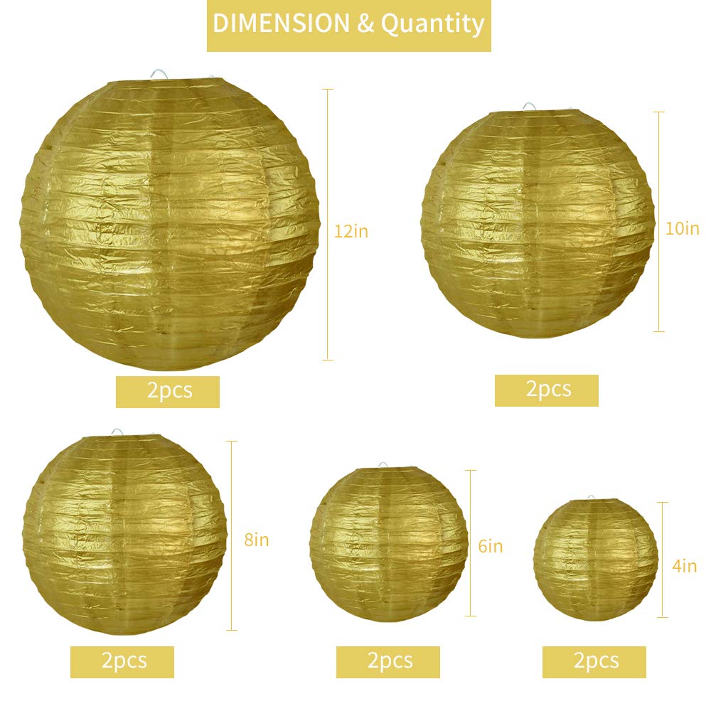 Beishida Gold Round Paper Lanterns Decorative Hanging Chinese Japanese Paper Lanterns Lamp For Christmas New Years Birthday Wedd