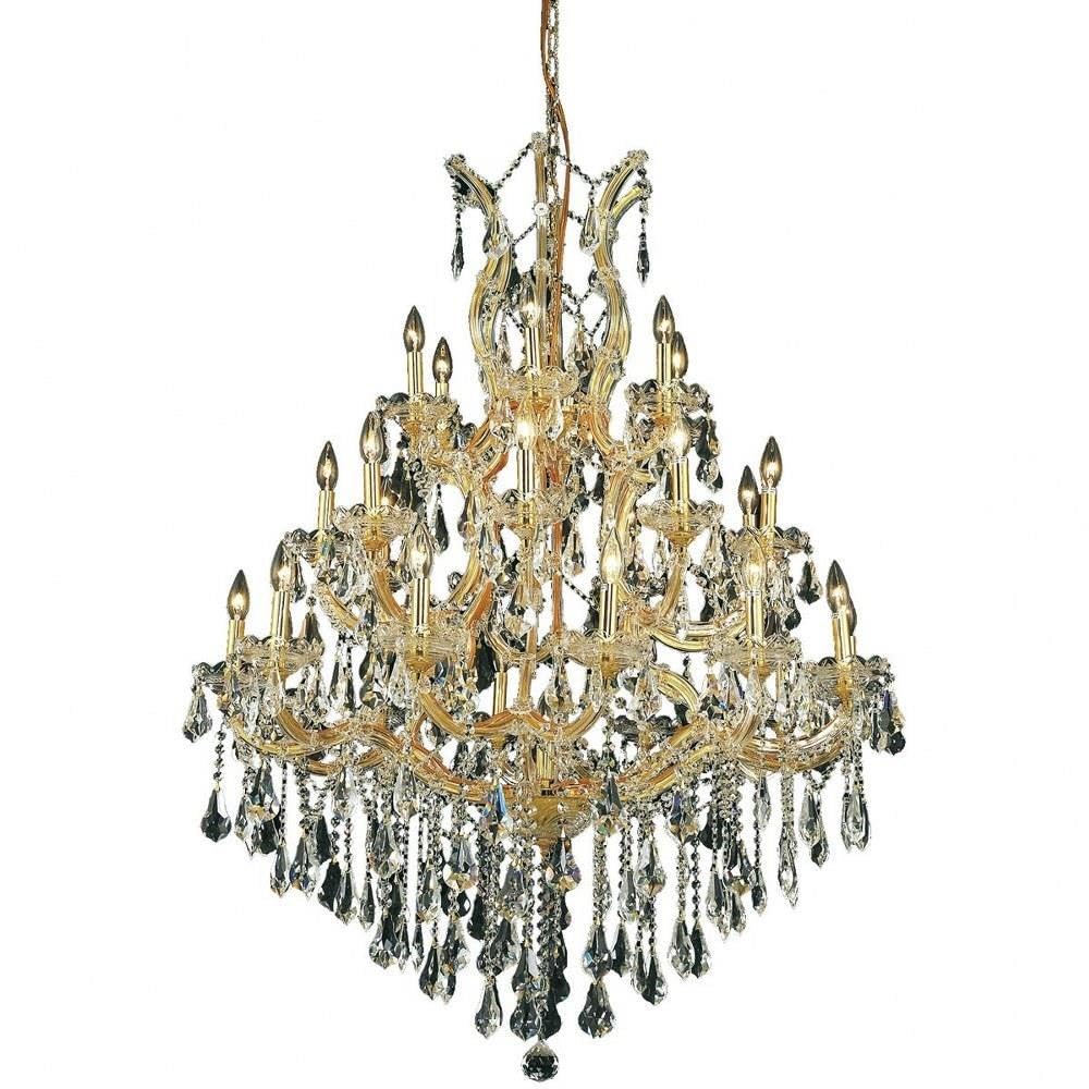 Elegant Lighting 2801D38G/RC Royal Cut Clear Crystal Maria Theresa 28-Light, Three-Tier Crystal Chandelier, 38" x 52", Gold Finish