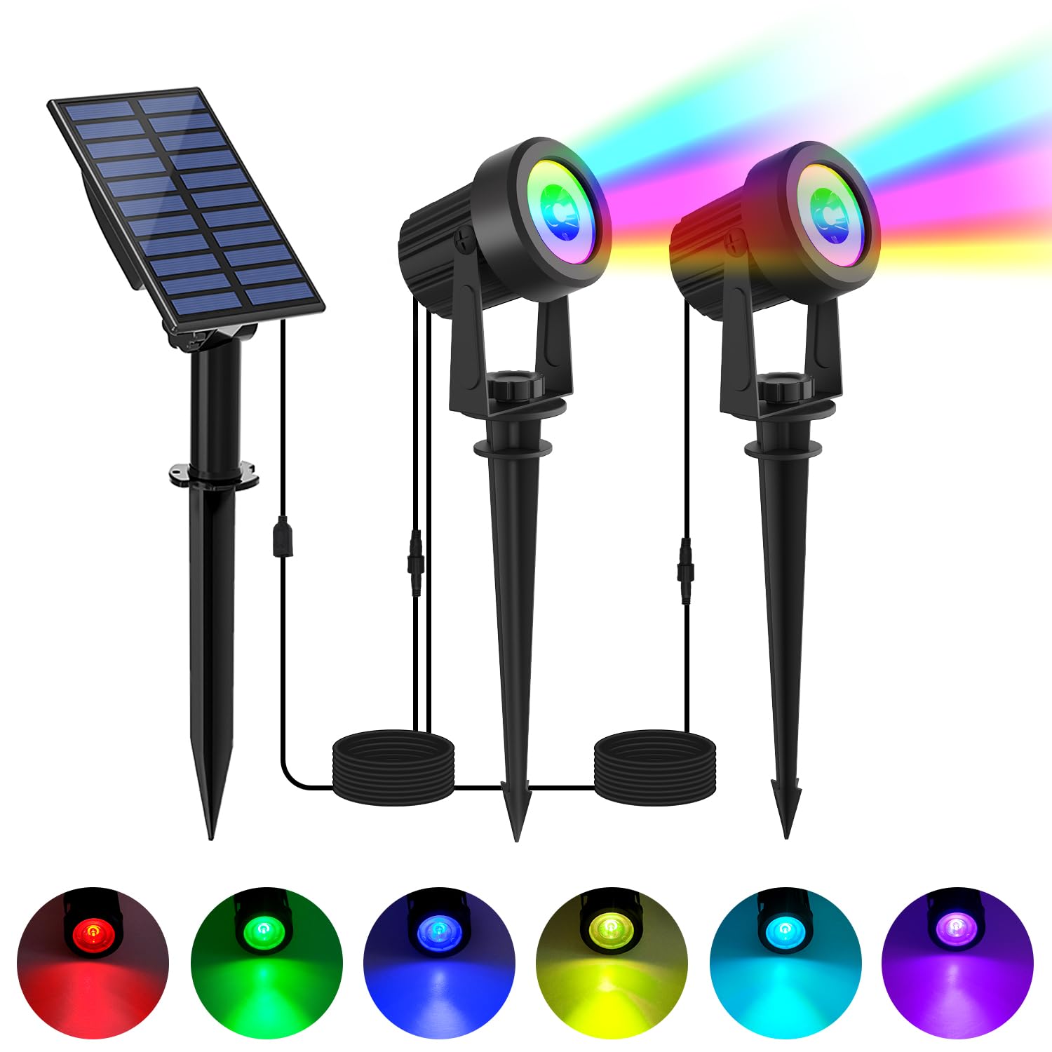 LINQELLY Solar Spotlights Outdoor Waterproof, RGB Landscape Spotlights, Christmas Decorative Solar Spot Lighting for Garden, Yar