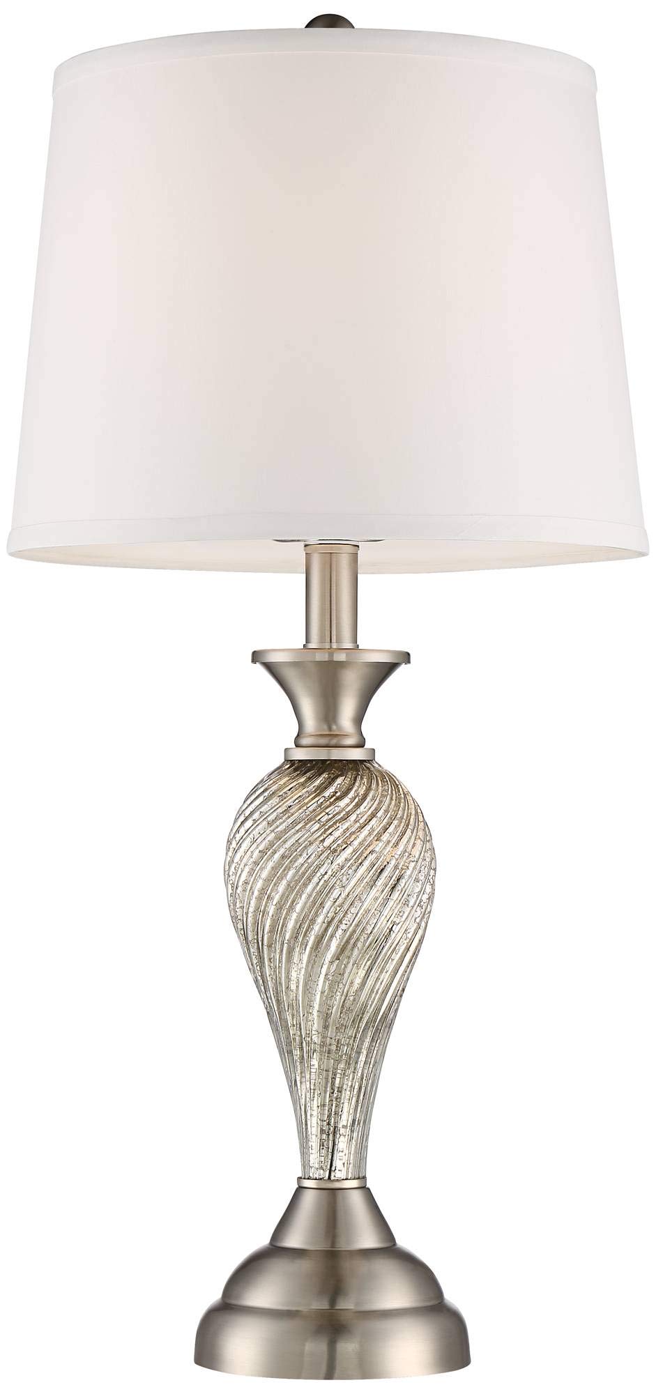 Regency Hill Table Lamps Set Of 2, 25 High Silver Mercury Glass With White Hardback Shade For Living Room, Bedroom, Home Office
