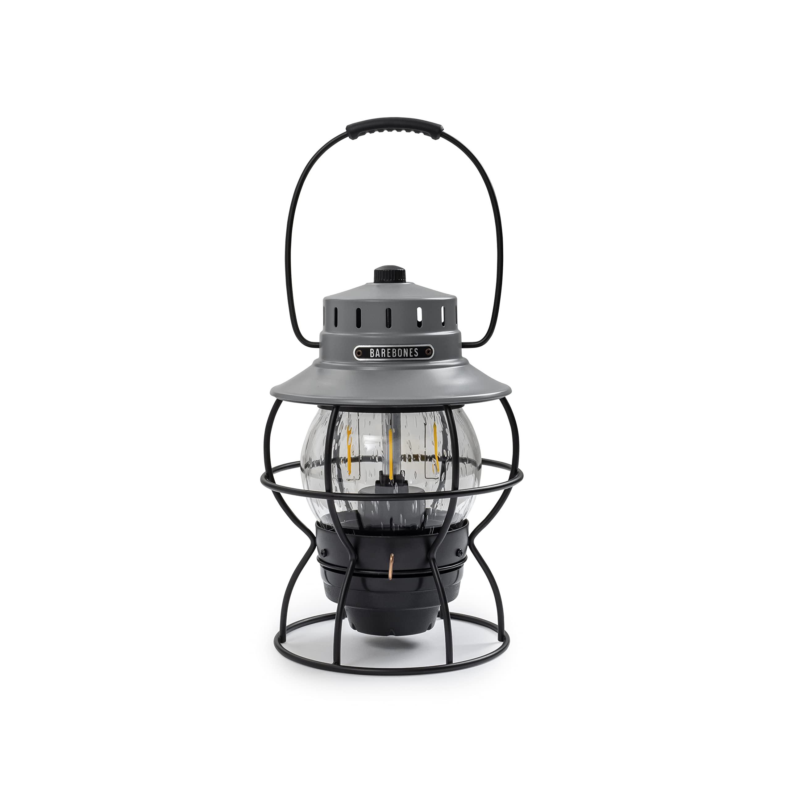 Barebones Railroad Lantern - State Gray, Vintage-Inspired Led Camping Lantern With Rechargeable Battery - Adjustable Brightness