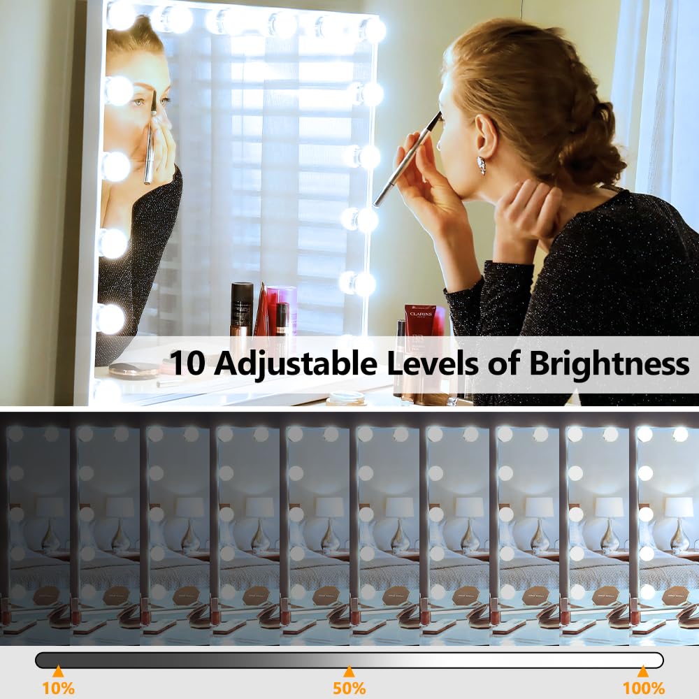 YGS-Tech 14 Bulb Dimmable LED Vanity Mirror Lights, USB Powered, 3 Color Modes, White, ABS Lampholder, Model e8221714-a936