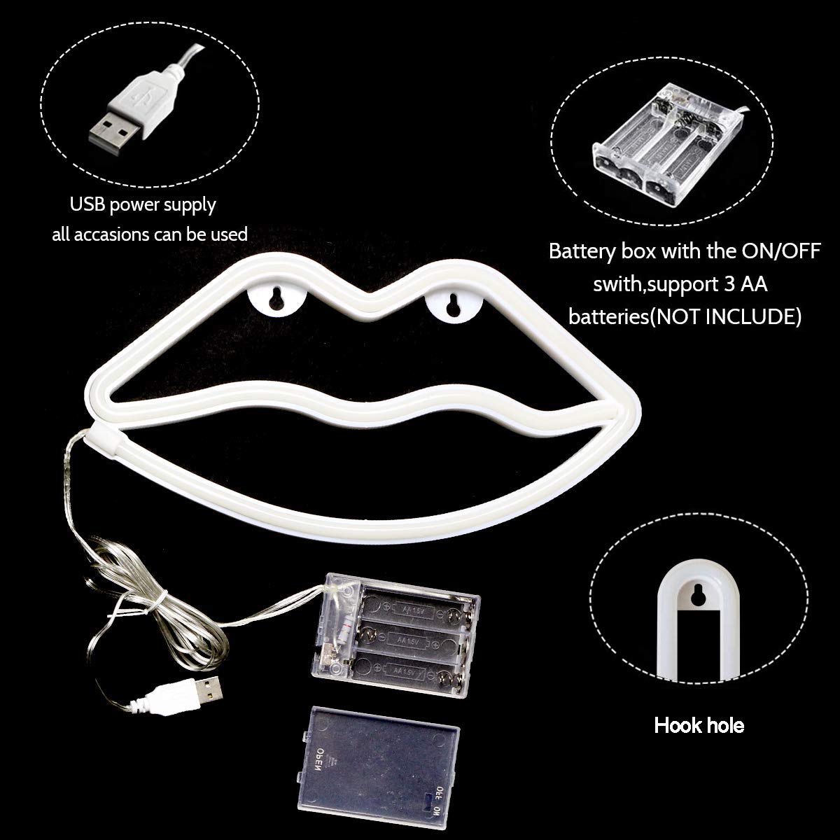 Hopolon LED Neon Light Sign for Party Supplies, Red Lip, Model H-005, Glass Material