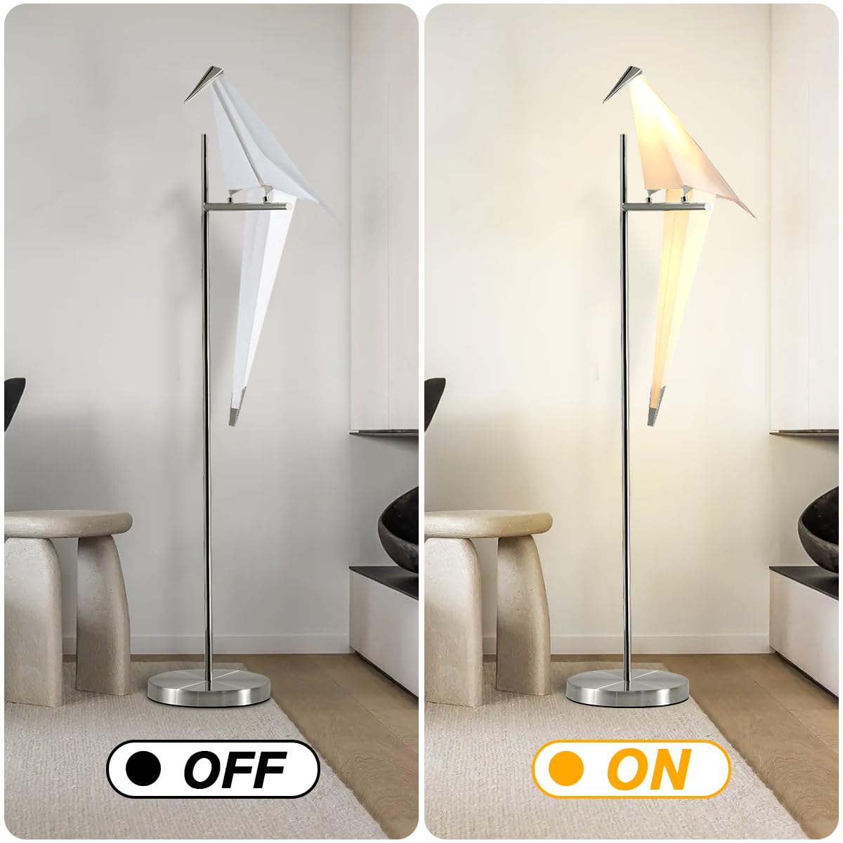 More Change 62-Inch Modern Led Bird Floor Lamp For Living Room, Modern Silver Standing Lamp With Bird Shade Floor Light Metal Fixtures For Bedroom Office