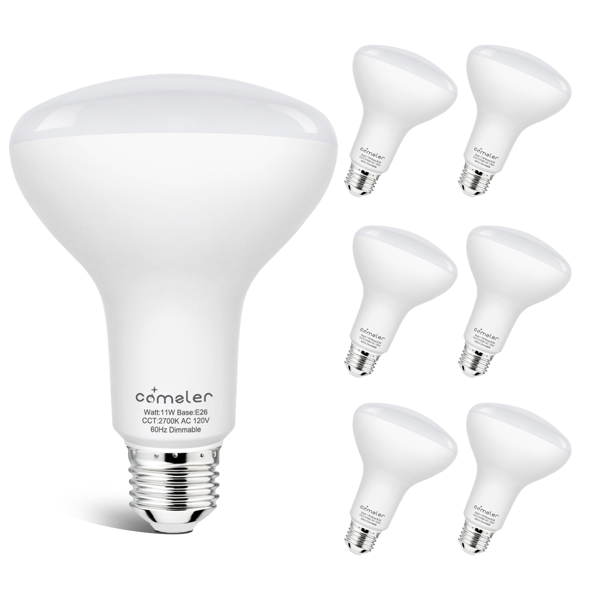 comzler 6 Pack BR30 Flood LED Light Bulbs, 2700K Warm White, 65W Equivalent, E26 Base Recessed Can Light Bulbs, Dimmable 120VAC 