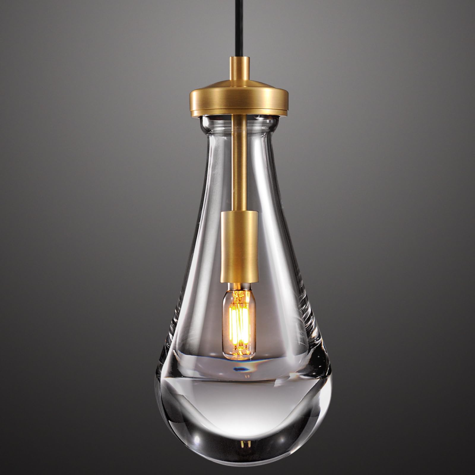 Raindrop Pendant Lights  Pendant Lights Kitchen Island  Brass Base Hanging Light Dining Room Light Fixture  Handblown Clear Kitchen Chandelier  Rope Pendant Lights for Living Room Hallway E12 Bulb