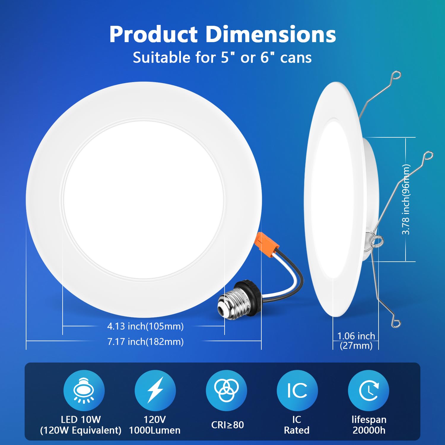 LVWIT 6" LED Recessed Lighting, Slim Dimmable Downlight, 5CCT Color Selectable, 18 Pack, White, Model DLB01-D610T-