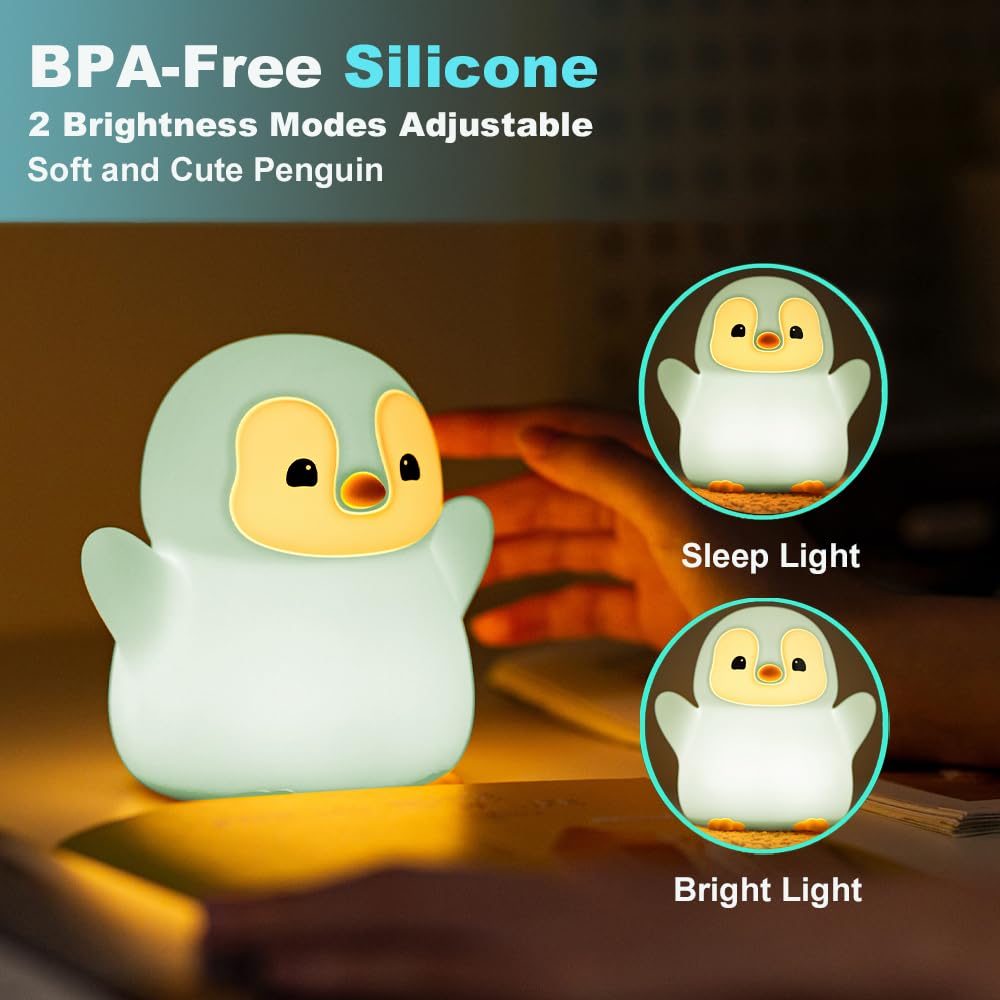 KangTen CHEN Cute Penguin Night Light, USB Rechargeable Bedside Lamp, Silica Gel, Blue Penguin 1, Model DS-PG-01