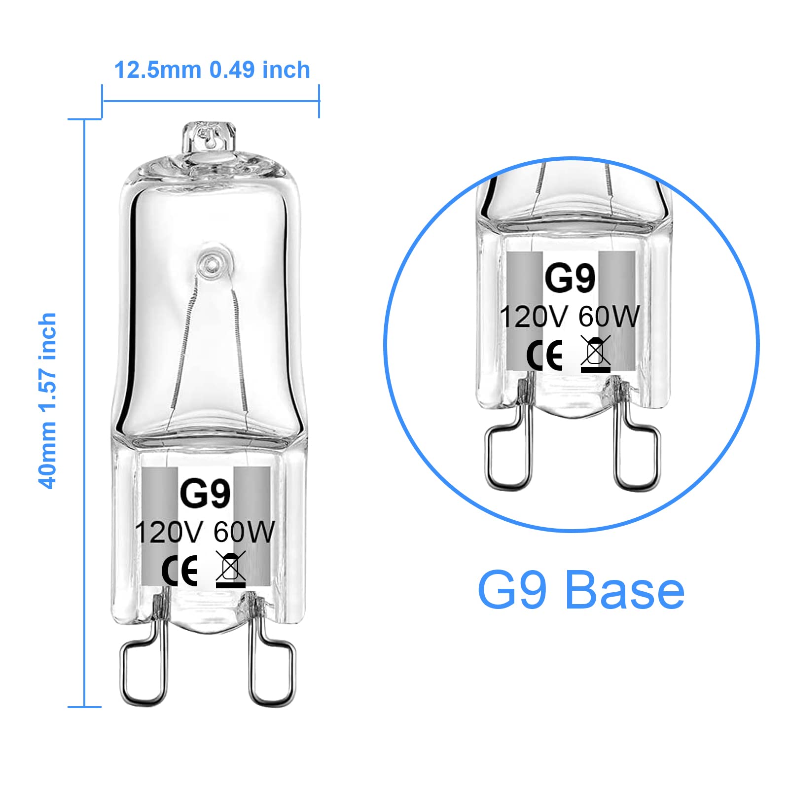 WeshLMPO G9 Halogen Light Bulbs 60W 2 Pin Warm White 12 Pack Glass