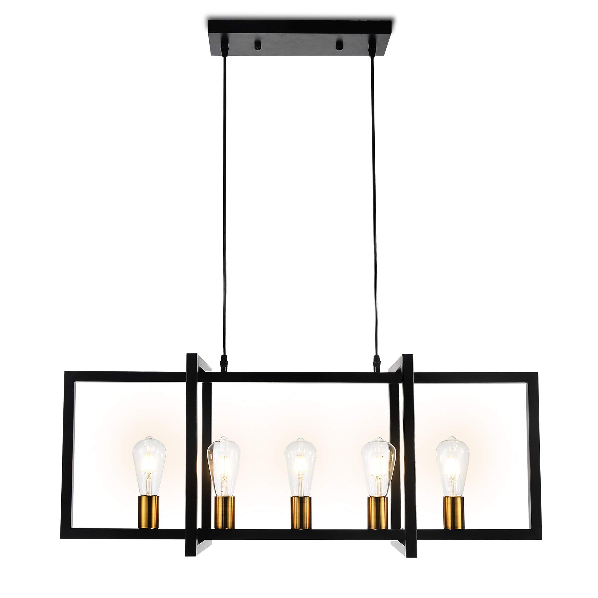SomSom Kitchen Island Light Pendant Chandelier 5-Light Industrial Matte Black Antique Brass Finish