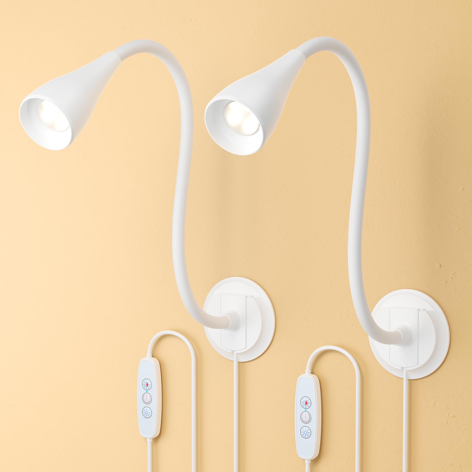 Kaulsoue Wall Mounted Reading Light, Wall Light for Book at Night in Bed,Bedside,Headboard,Desk, Eye Care LED, Plug in USB Power