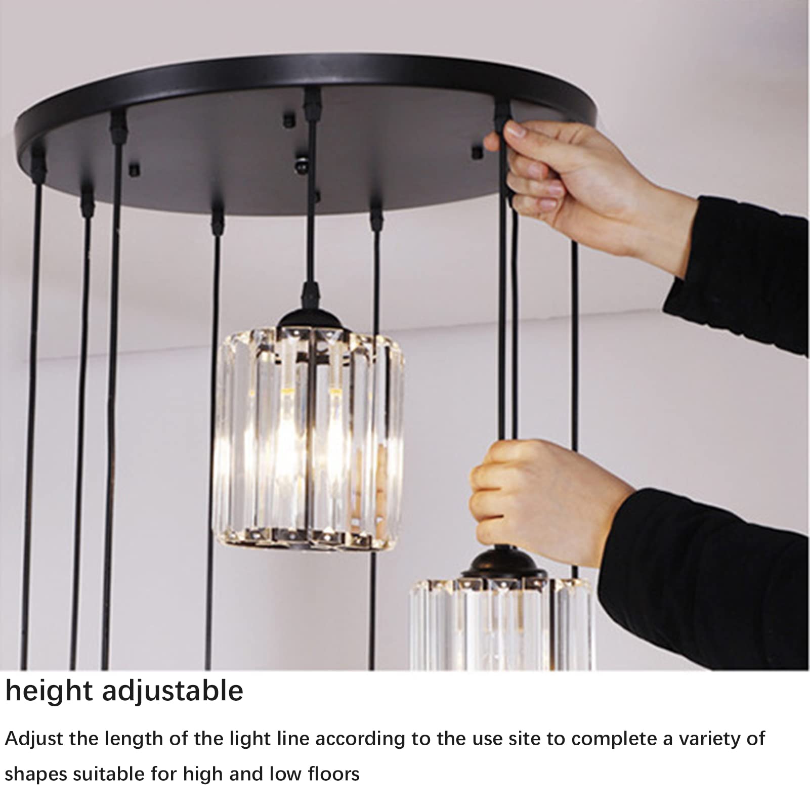 Meimond Modern Crystal Pendant Light, 18 Lights, Black Metal Raindrop Chandelier for High Ceilings, Foyer & Living Room, Model LTD-10