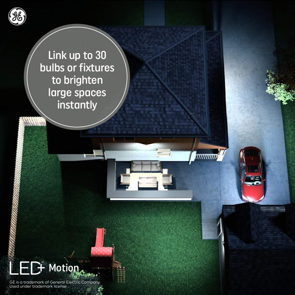 GE LED+ Motion Sensor PAR38 Outdoor Floodlights, Warm White, 3 Pack, Plastic
