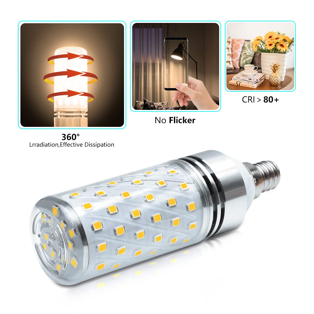 LEDLightsWorld Super Bright E12 LED Corn Bulbs 16W 1500LM 2800K Warm White Pack of 8 Non-Dimmable Aluminum