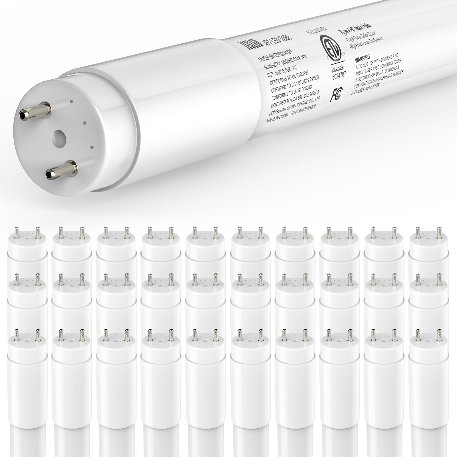 JESLED 30 Pack T8 LED Bulbs 4 Foot, LED Fluorescent Tube Replacement, 4ft LED Tube Light, Plug&Play or Ballast Bypass, 14W, 2450