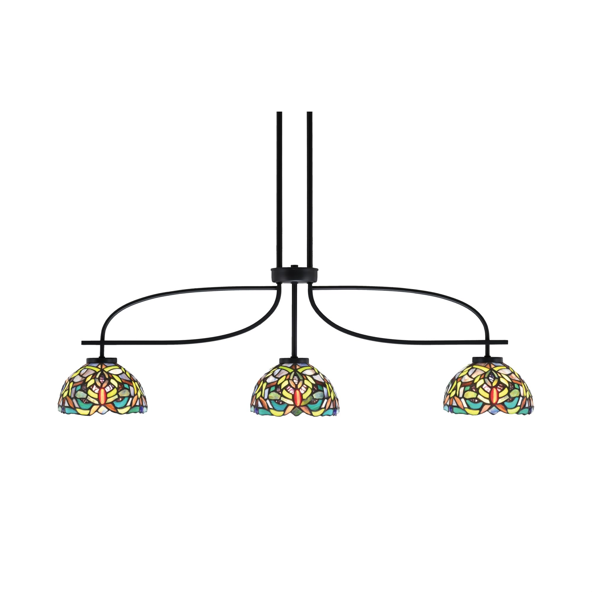 Cavella 3 Light Island Light Shown In Matte Black Finish With 7" Kaleidoscope Art Glass
