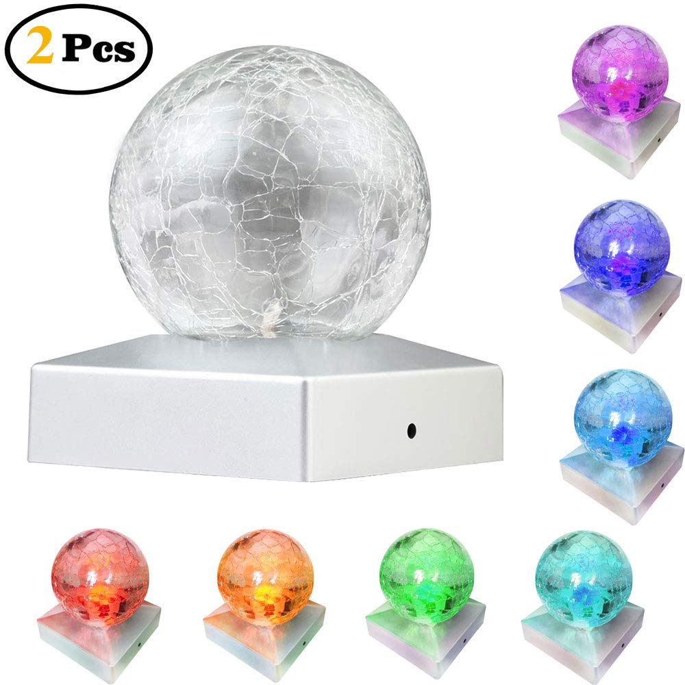 SUNNYPARK Solar Fence Post Cap Light, 4x4, Color Changing, Waterproof, 2 Pack, Glass Design