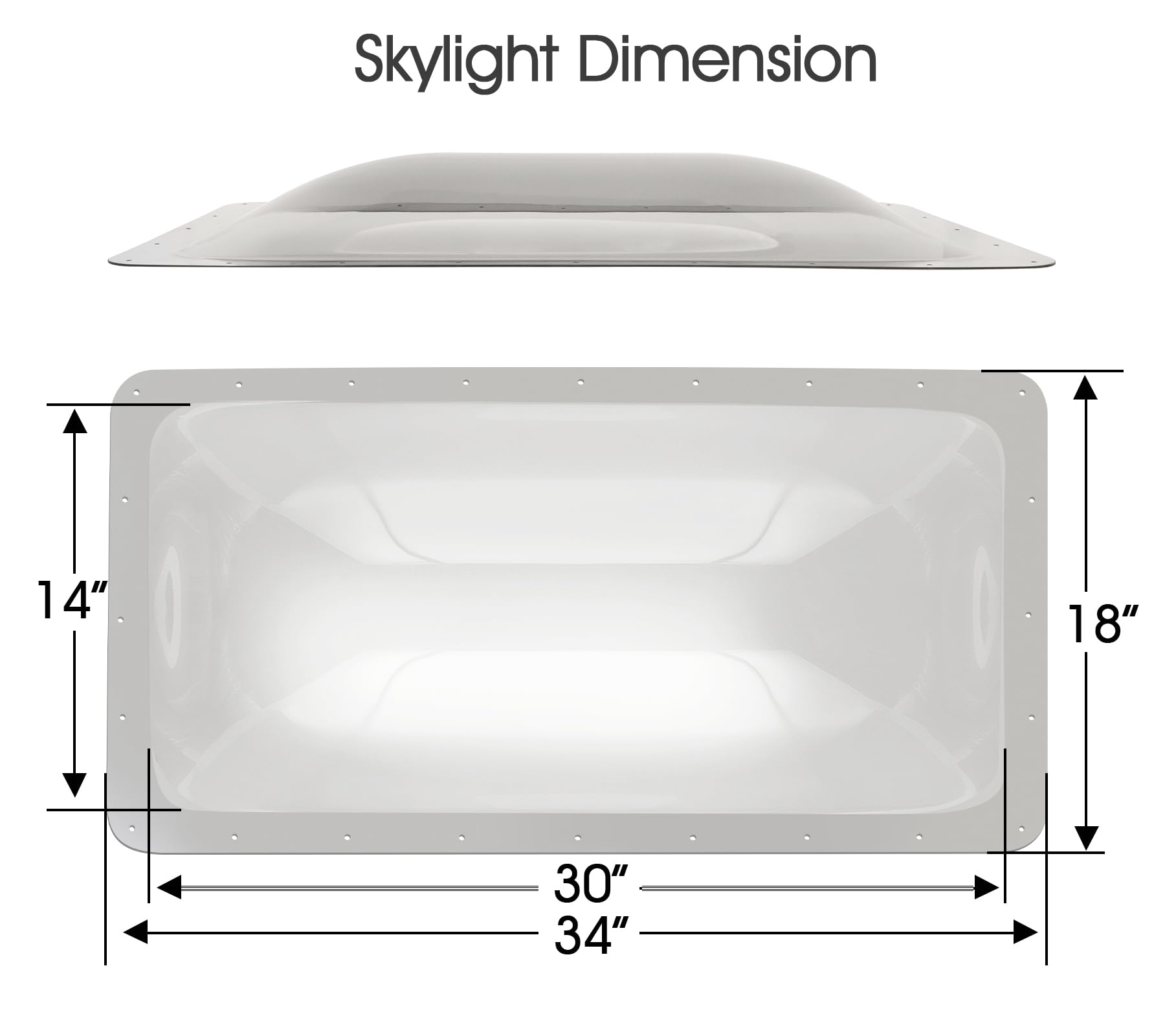 XMK RV Skylight Replacement Cover, 14" x 30", Smoke Gray, Impact Resistant Polycarbonate, Model RV Skylight-014