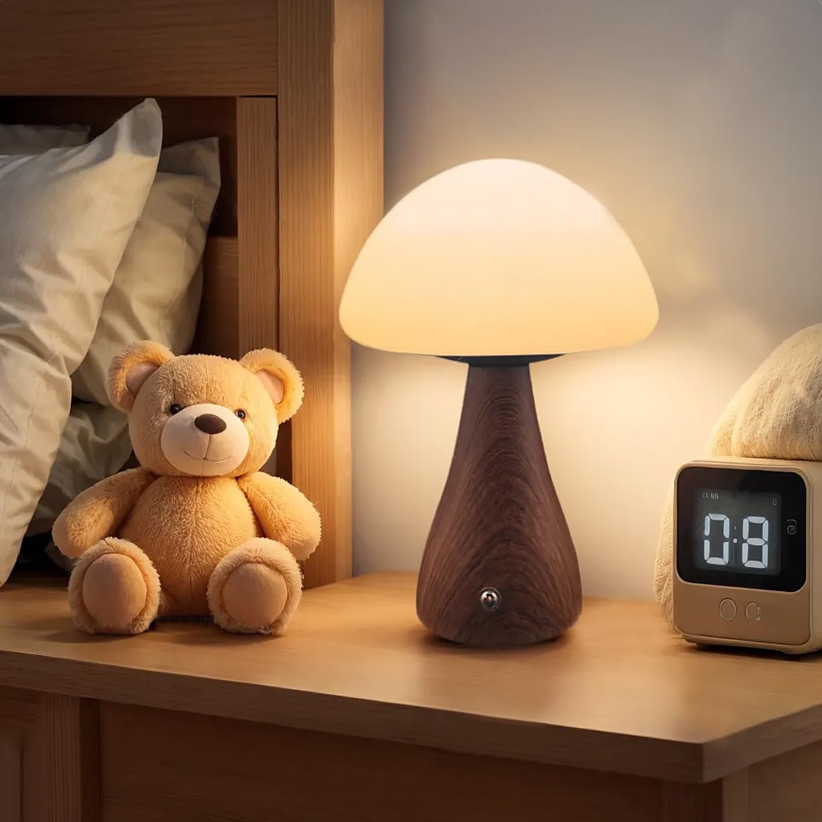 Zslaifu Mushroom Lamp, Dimmable Mushroom Table Light, Portable Wireless Small Lamp, Rechargeable Battery Light, Stepless Dimming