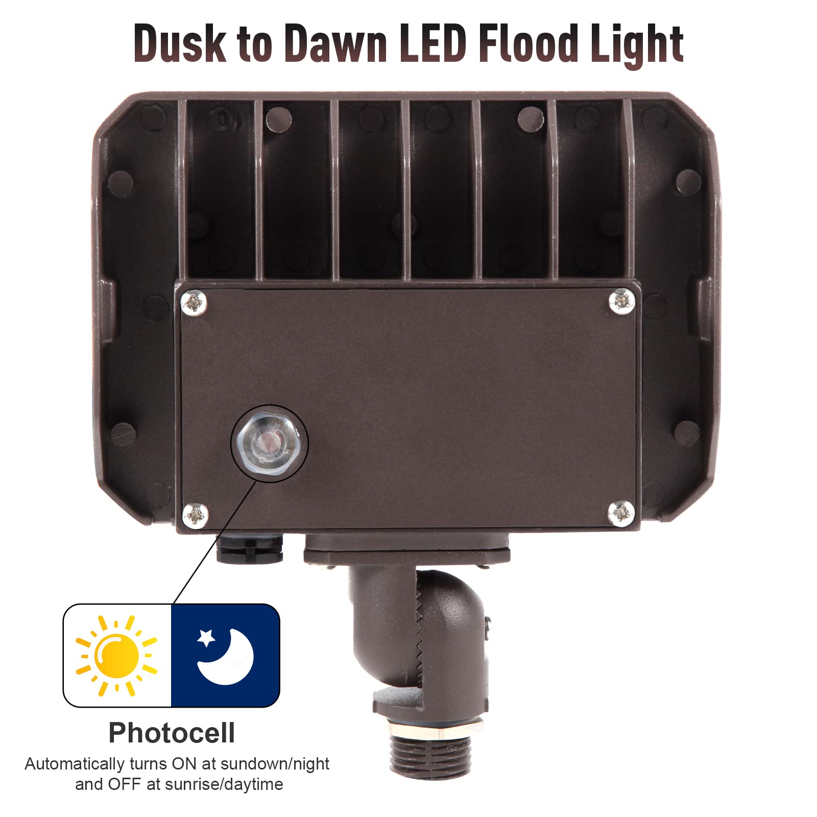Paktonvo 60W Led Flood Light With Knuckle, Outdoor Flood Light Dusk To Dawn Photocell 5000K 7800Lm Ac100-277V Equivalent 600W, E