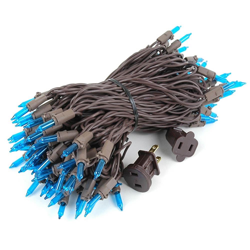 Novelty Lights 50 Feet 100 Bulbs Traditional Incandescent Mini Lights, Teal On Brown Wire With 6 Spacing, Commercial Grade And U
