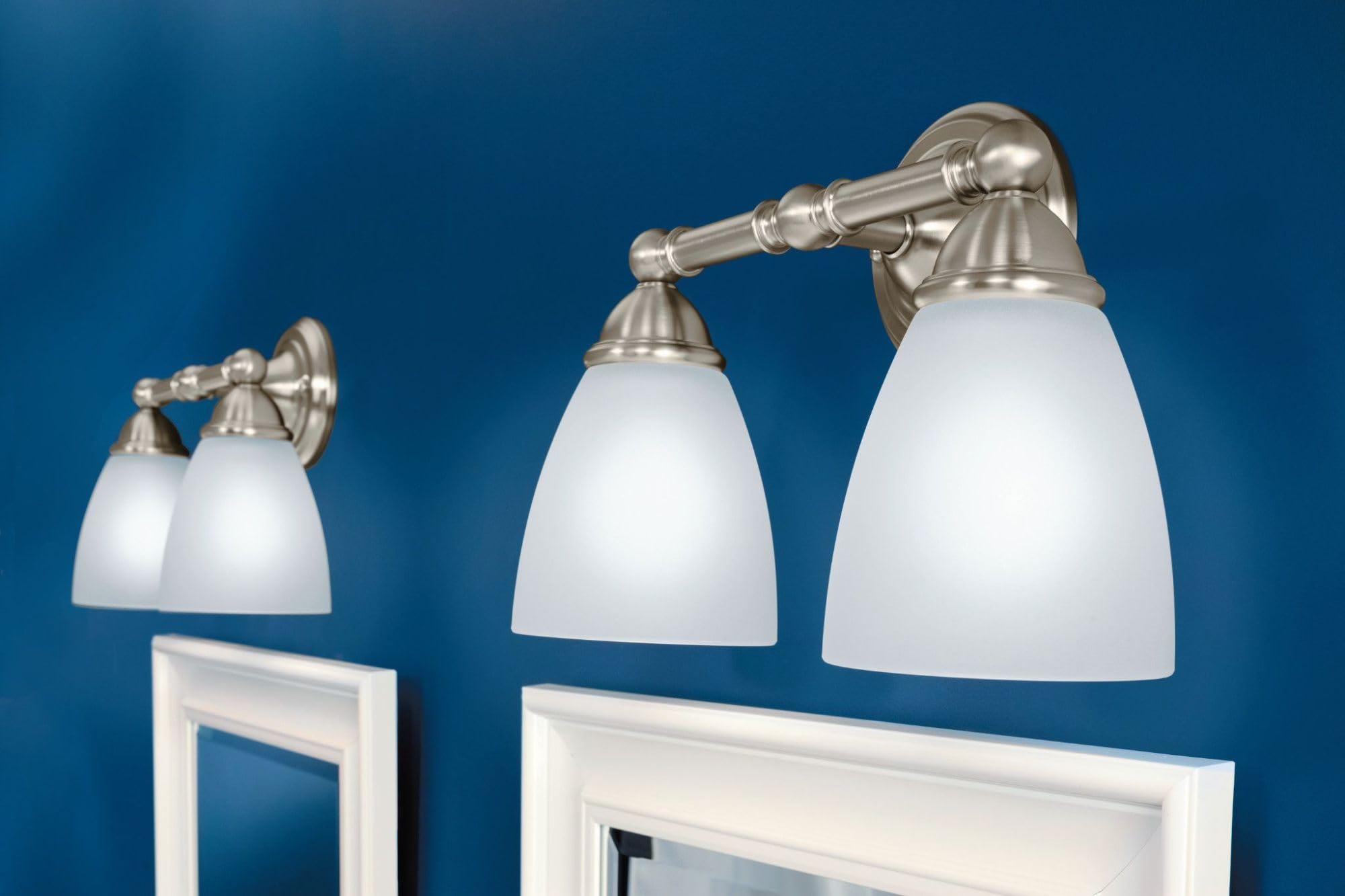 Moen Brantford 2-Light Bath Vanity Fixture, Frosted Glass, Brushed Nickel, 9.60X10.00