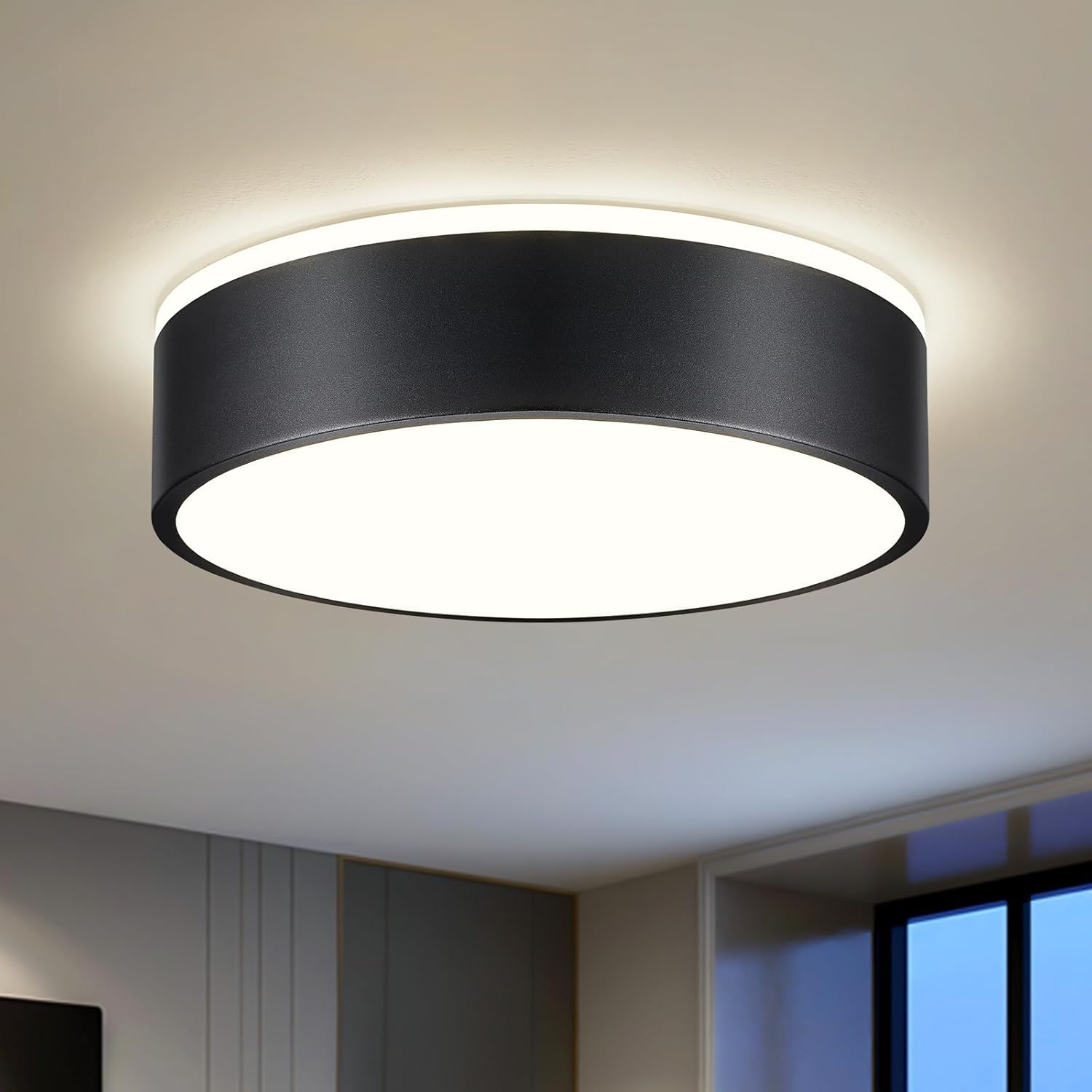 Goomavi Black Flush Mount Ceiling Lights, Modern Dimmable 5CCT Close to Lighting Fixture, 2700K-6000K LED Round Ceiling Lamp for