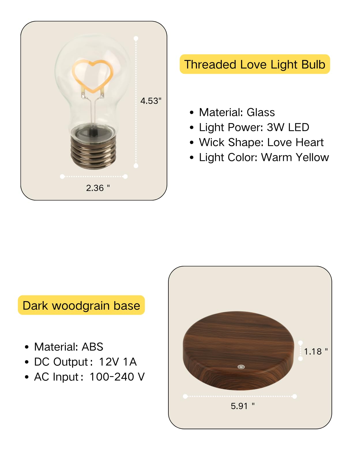 MOOCCI Levitating Bulb Lamp - Magnetic Floating Light, 360° Rotating, Yellow Round-Heart Design for Home Office Decor
