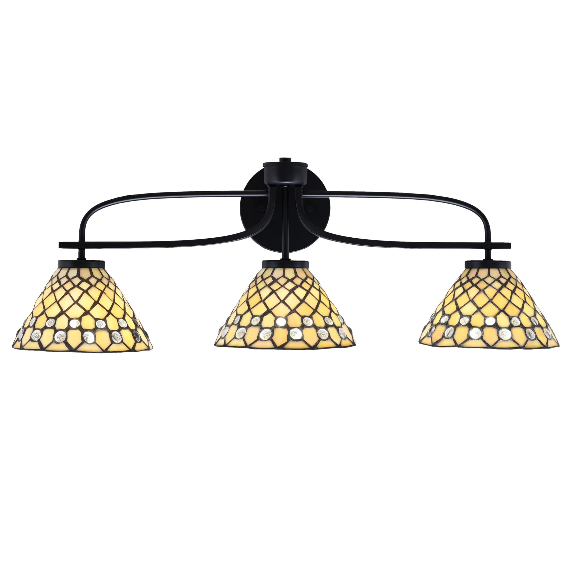 Cavella 3 Light Bath Bar Shown In Matte Black Finish With 7" Starlight Art Glass