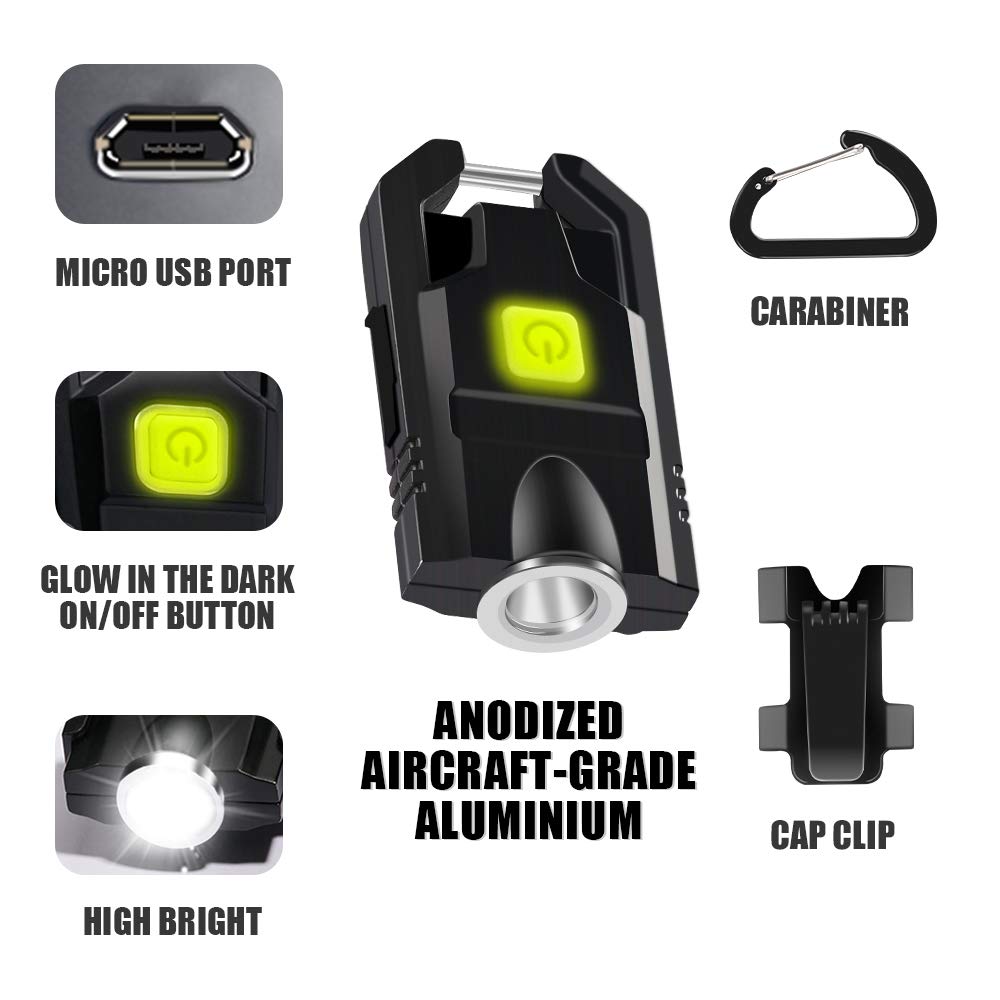 Lexall LED Mini Flashlight - 500 Lumens, USB Rechargeable, Portable Keychain Light, Black, 3 Modes for Indoor & Outdoor Use