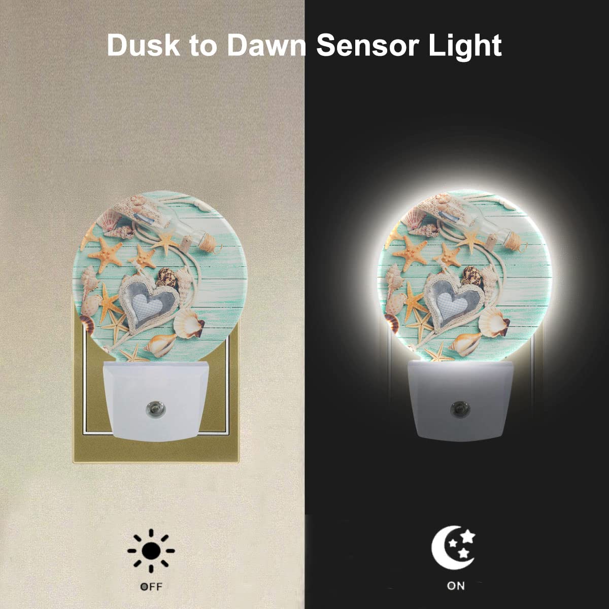 Ekobla Beach Night Lights Plug Into Wall Seashell Starfish On Wooden Board Coastal Led Dusk To Dawn Night Lamp Auto Sensor For H