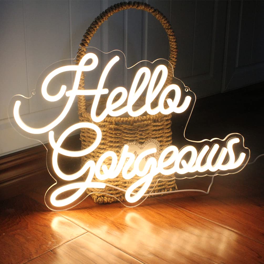 DAKABUKA Neon Sign - Hello Gorgeous LED Light, Dimmable, 16.5inx11in, Warm White, Model NL008-hello gorgeous Bwarm